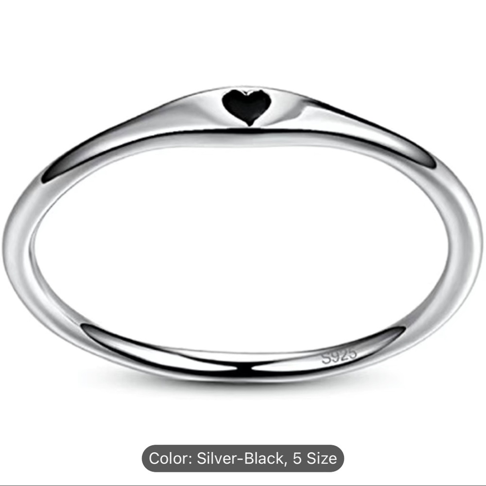 NWT 🖤 DAINTY .925 STAMPED STERLING SILVER RING WITH CARVED HEART & BOX Size 7 - Picture 6 of 12